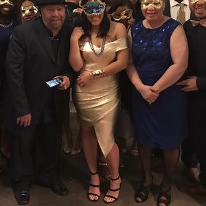 Gold Off-The-Shoulder Asymmetrical Dress