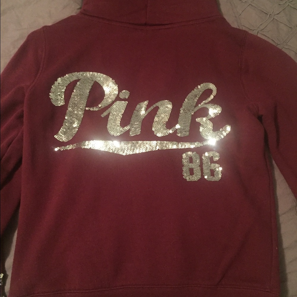 VS Pink Maroon Sequined Hoodie