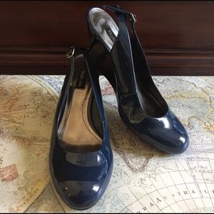 Navy wedge sling-backs size 7.5