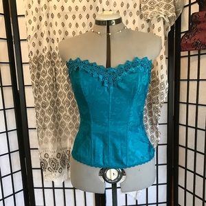 Lace-up corset top, dark teal