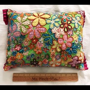 Beaded Floral Throw Pillow