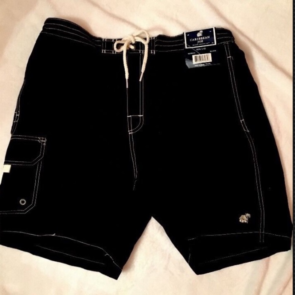 NWT Men'sBlack Swim Trunks Caribbean Joe Size LG