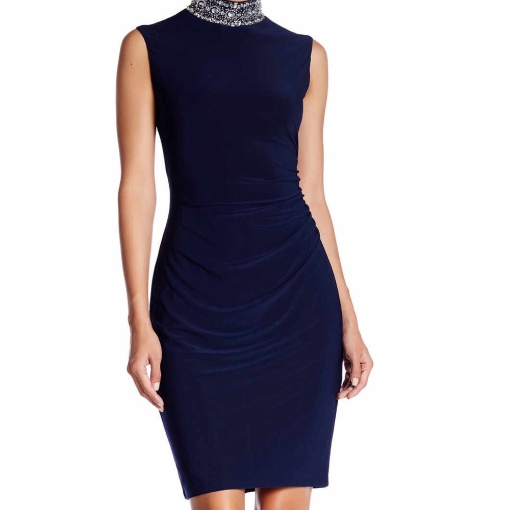 MARINA ROUCHED FUNNEL NECK DRESS