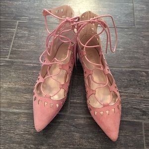 Pink lace up flats