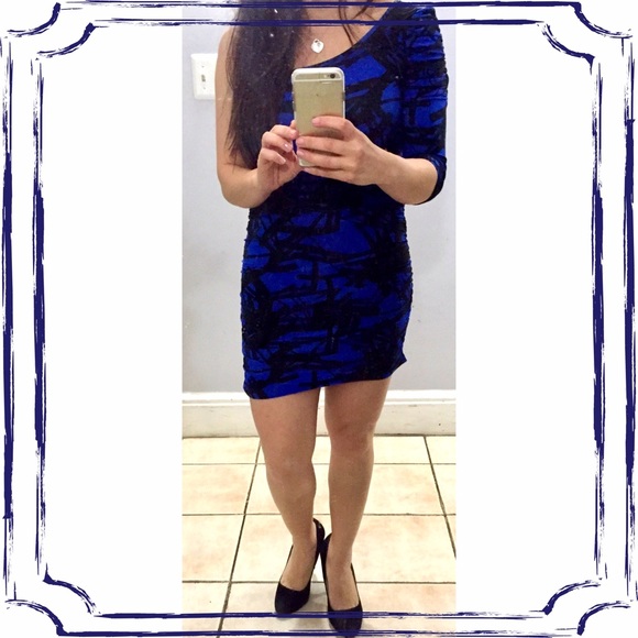 Royal blue and black bodycon dress - Picture 1 of 3