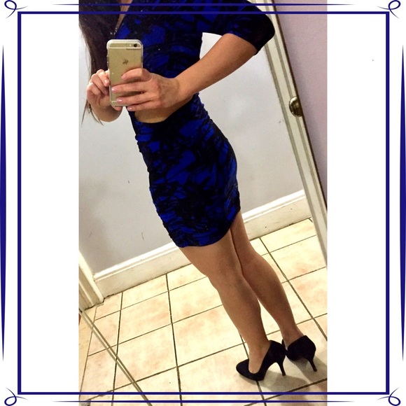 Royal blue and black bodycon dress - Picture 2 of 3