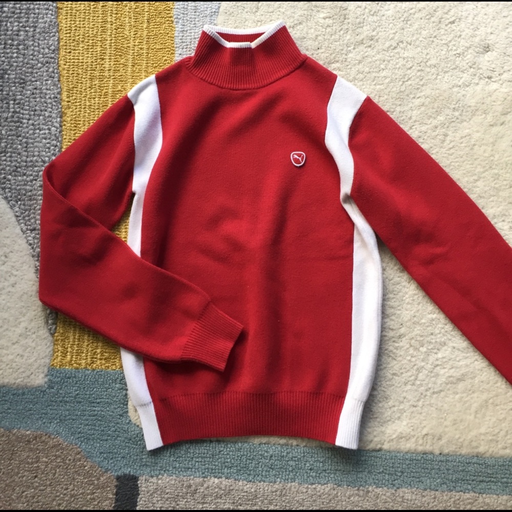 New Mock neck red and white Puma sweater size m