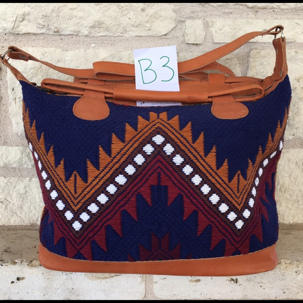 Beautiful Guatemalan Blue & Chevron Handbag.