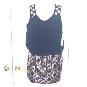 Love Reign navy/gold sequin sleeveless missy dress