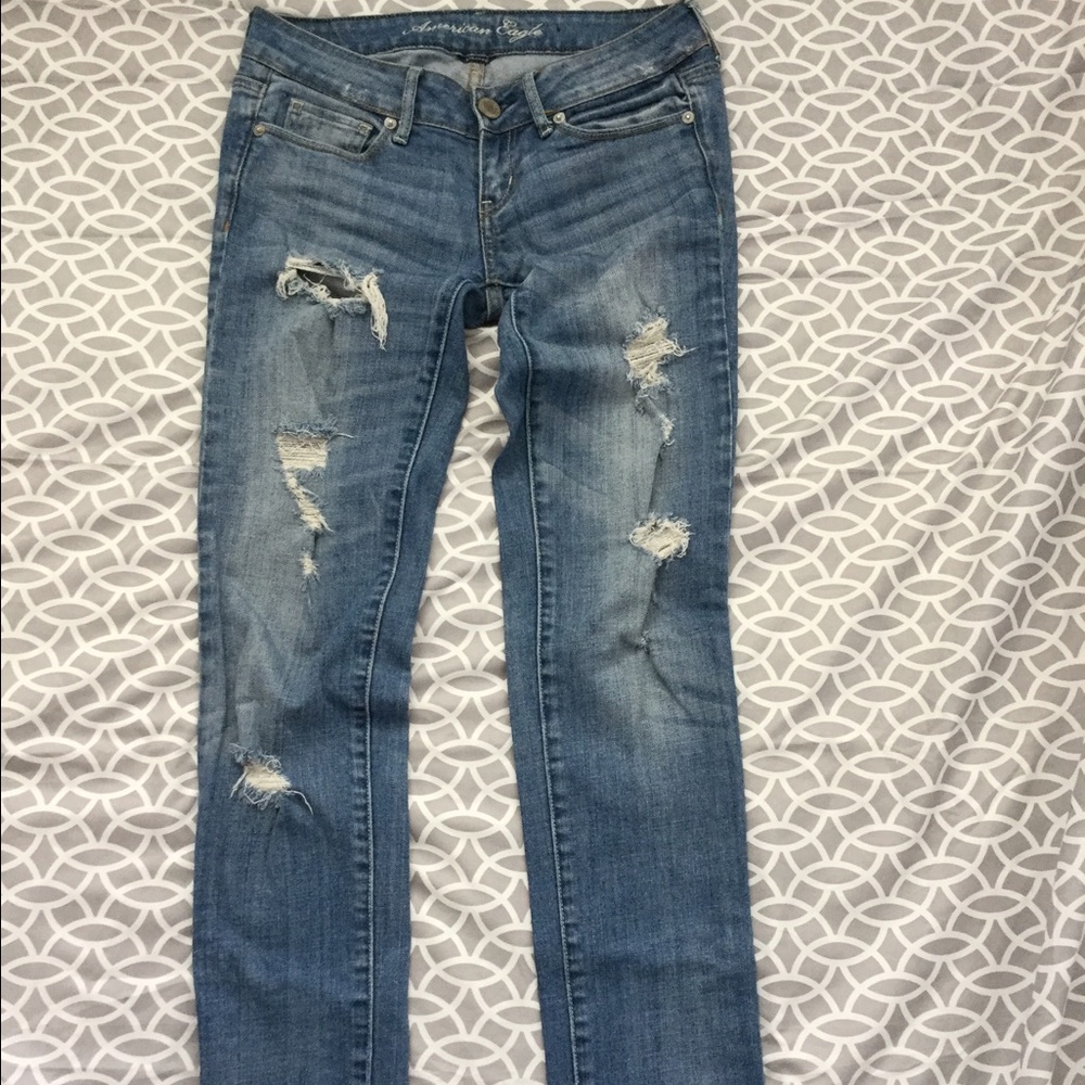 American Eagle distressed skinny jeans.