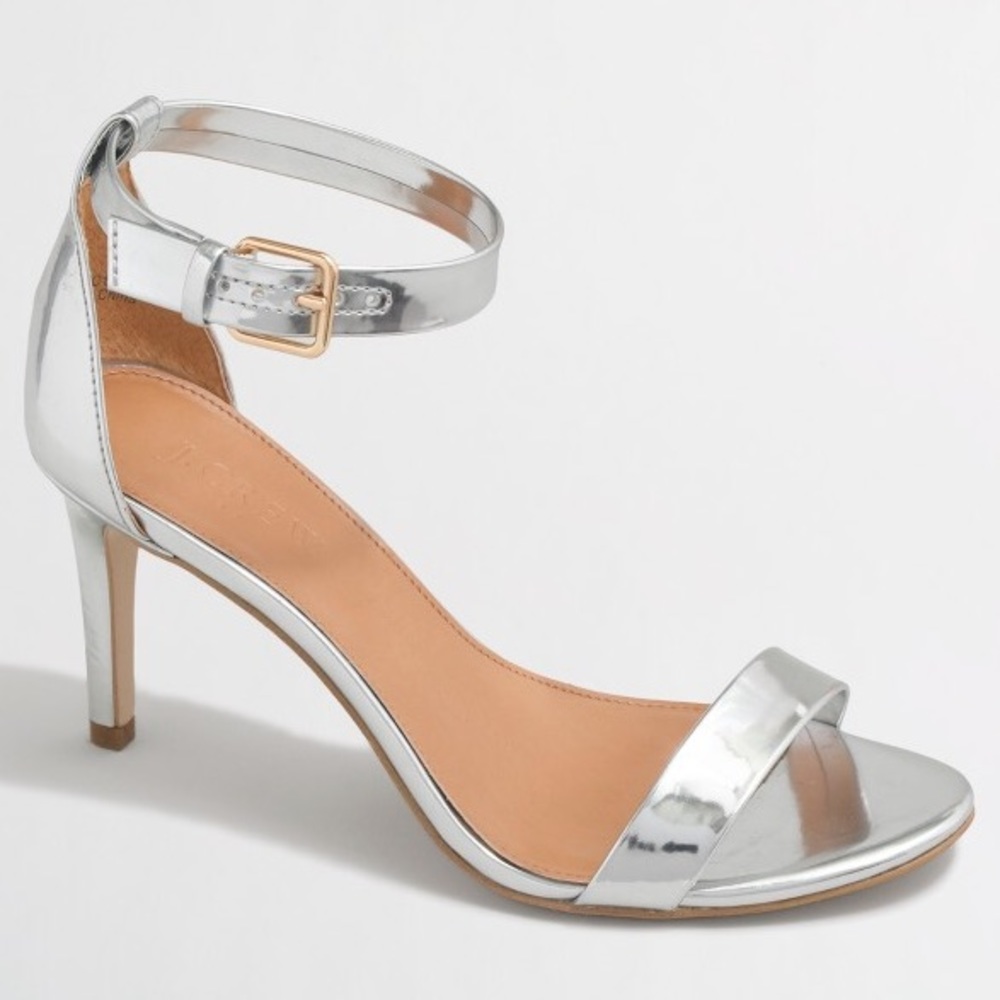 J. Crew Silver Ankle Strap Heels