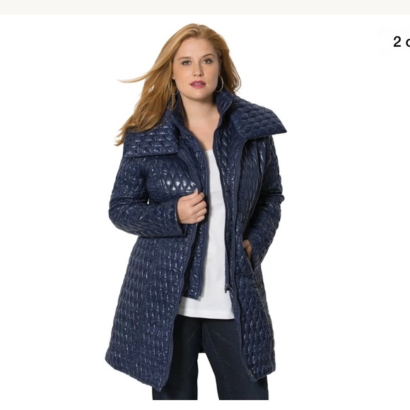 Roamans Plus Sz 32W lightweight quilted blue coat - Picture 2 of 4