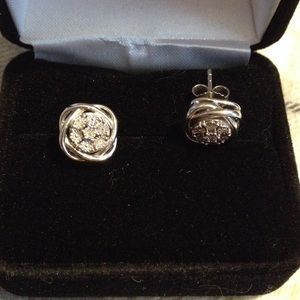 Sterling silver diamond knot earrings
