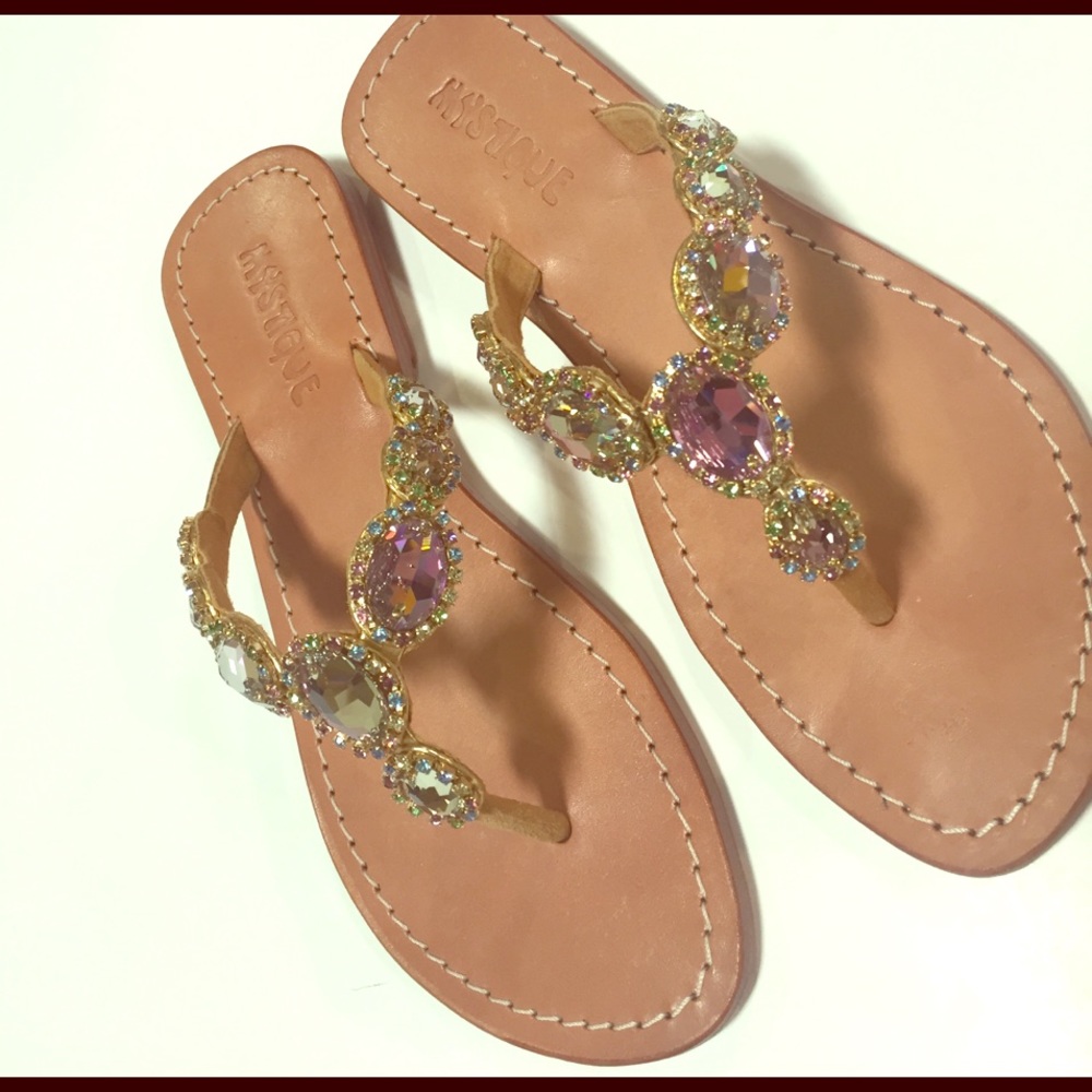 Purple and multi jeweled thing sandals