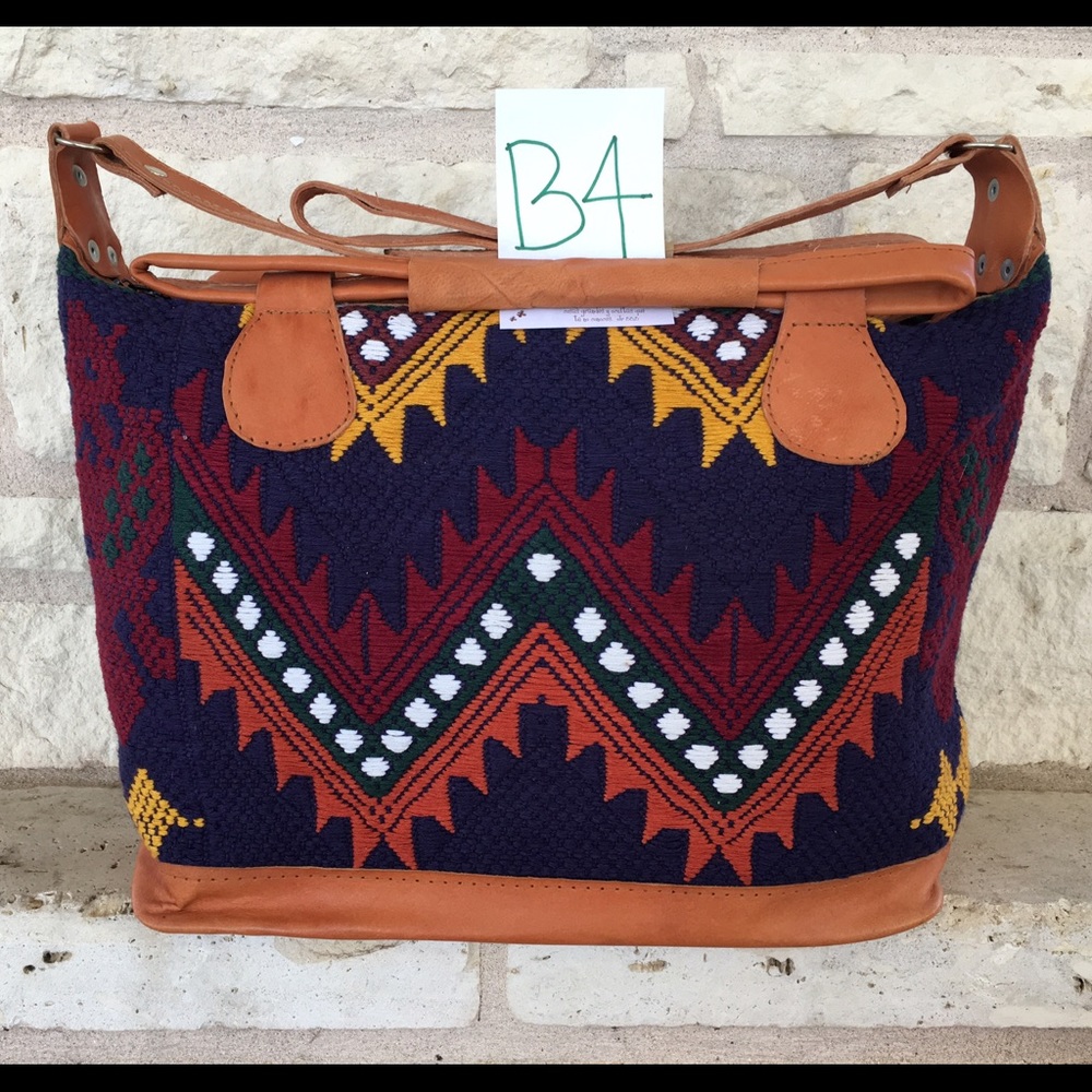 Beautiful Guatemalan Blue & Chevron Handbag.