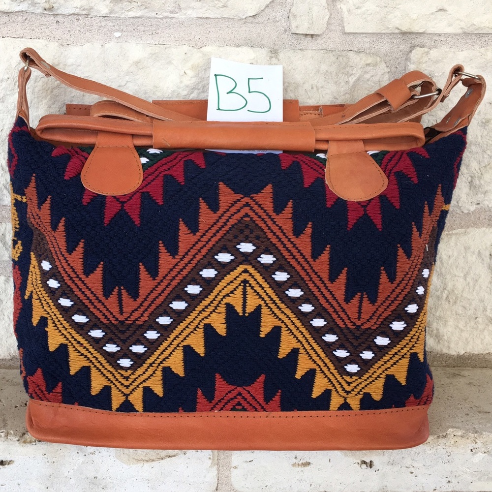 Beautiful Guatemalan Blue & Chevron Handbag.