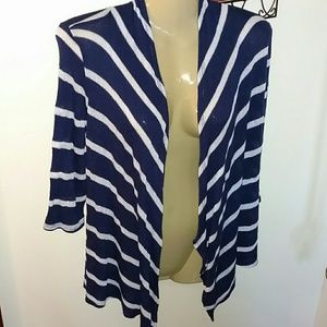 NAVY & WHITE OPEN FRONT CARDIGAN NAVY & WHITE OPEN FRONT CARDIGAN