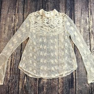 Ivory vintage top, lace top, embroidery top