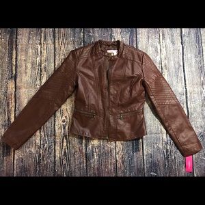 Brown leather jacket, faux leather jacket