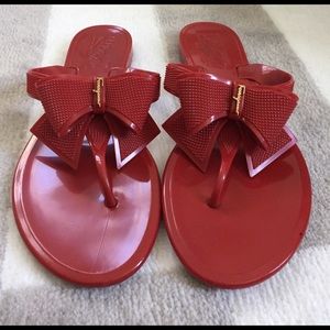 Ferragamo red bow flip flops