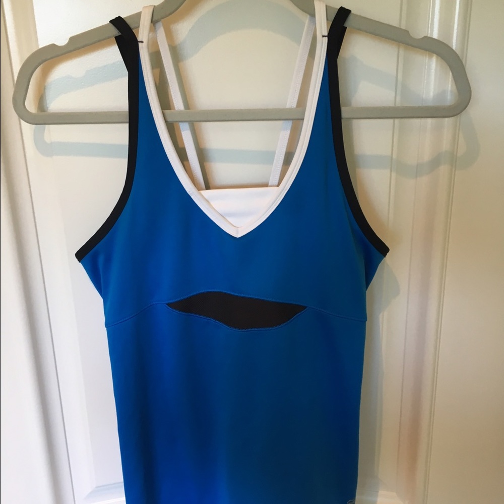 K-Swiss white/blue/black double strap workout top