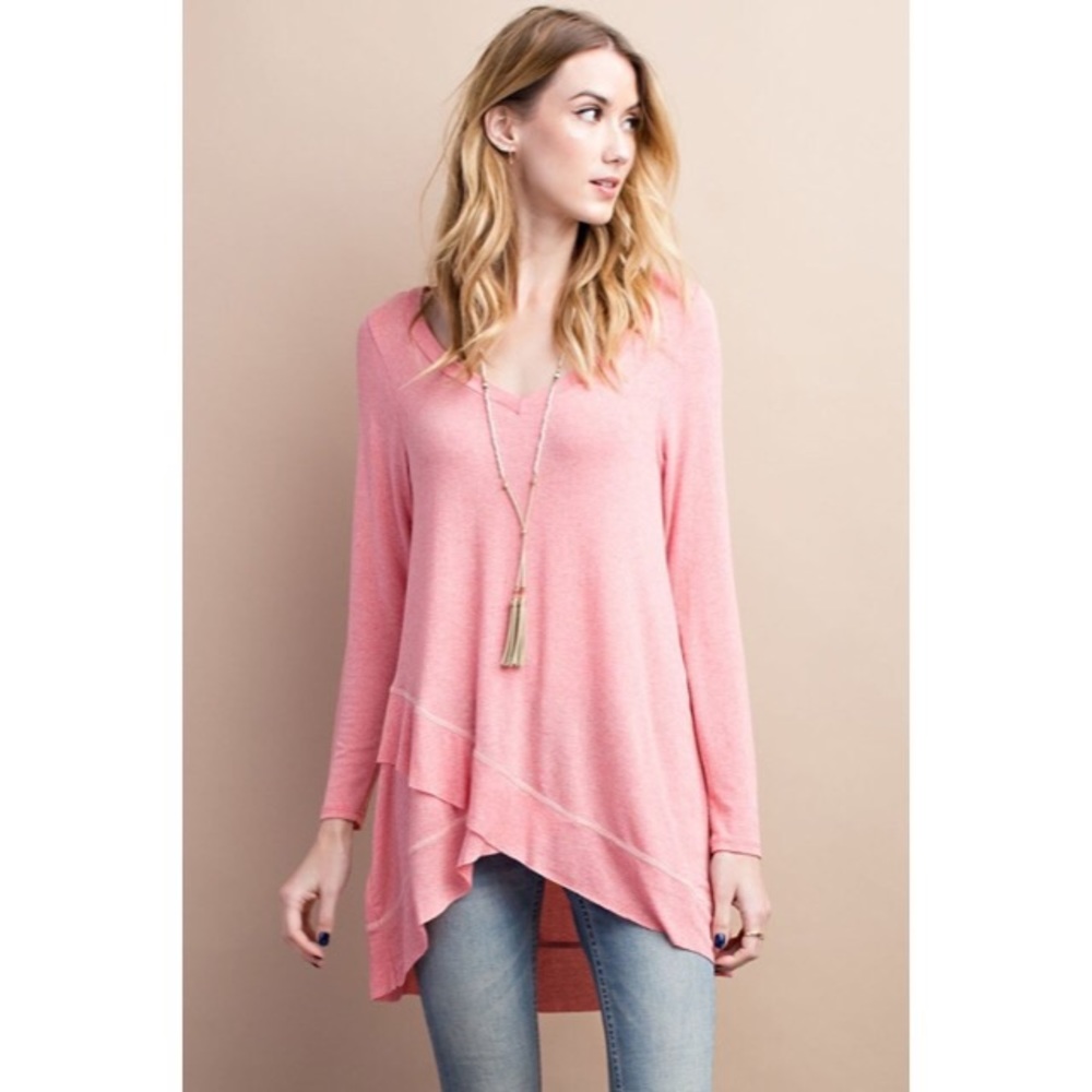 Coral Long Sleeve Layered Tunic