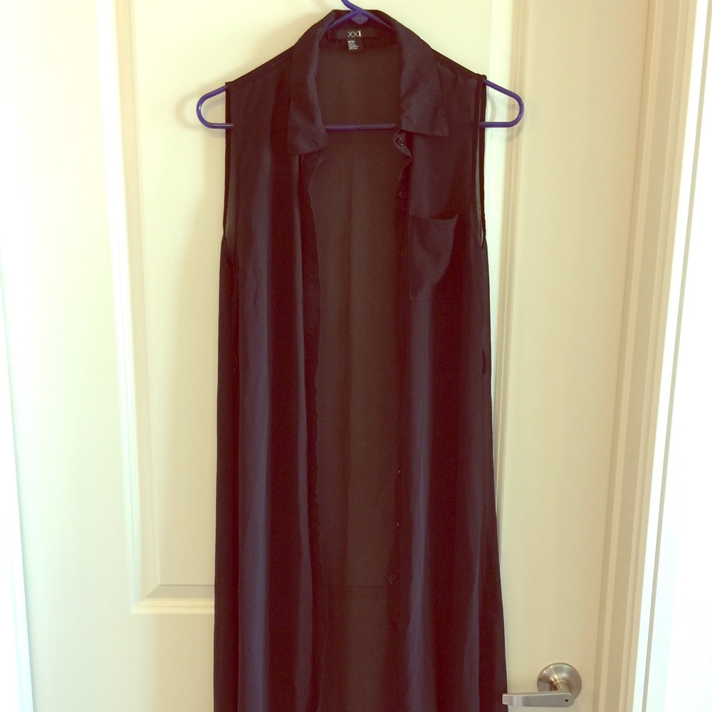 Forever21 long chiffon button down Size M