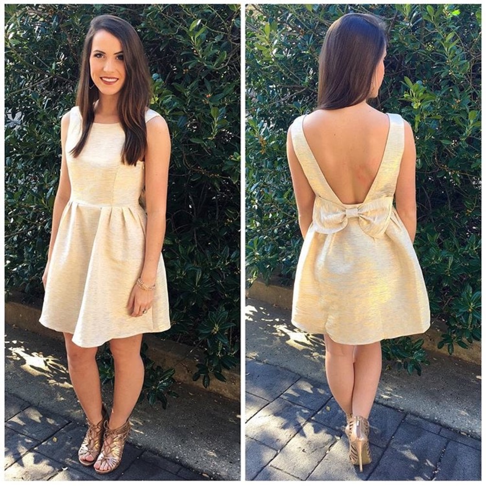 Gold fit and flare cocktail dress