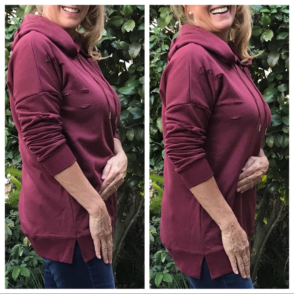 Destroyed LS Brick Red Hoodie Sweatshirt - Picture 4 of 8