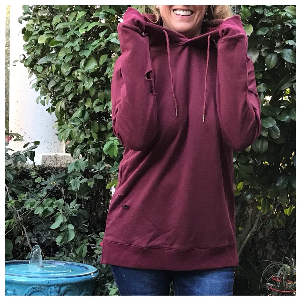 Destroyed LS Brick Red Hoodie Sweatshirt