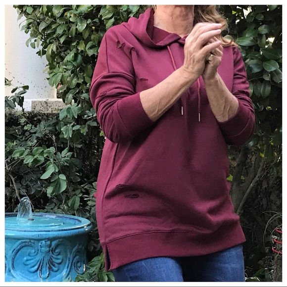 Destroyed LS Brick Red Hoodie Sweatshirt - Picture 3 of 8