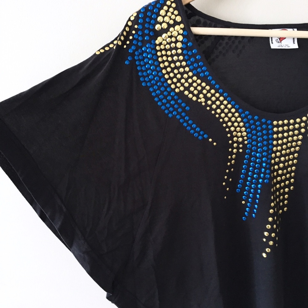NWOT! Free People Blue and Gold Stud Top - Picture 5 of 5