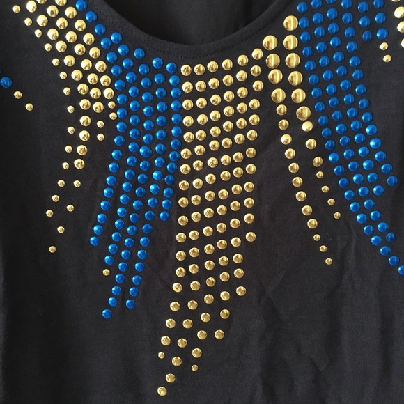 NWOT! Free People Blue and Gold Stud Top - Picture 4 of 5