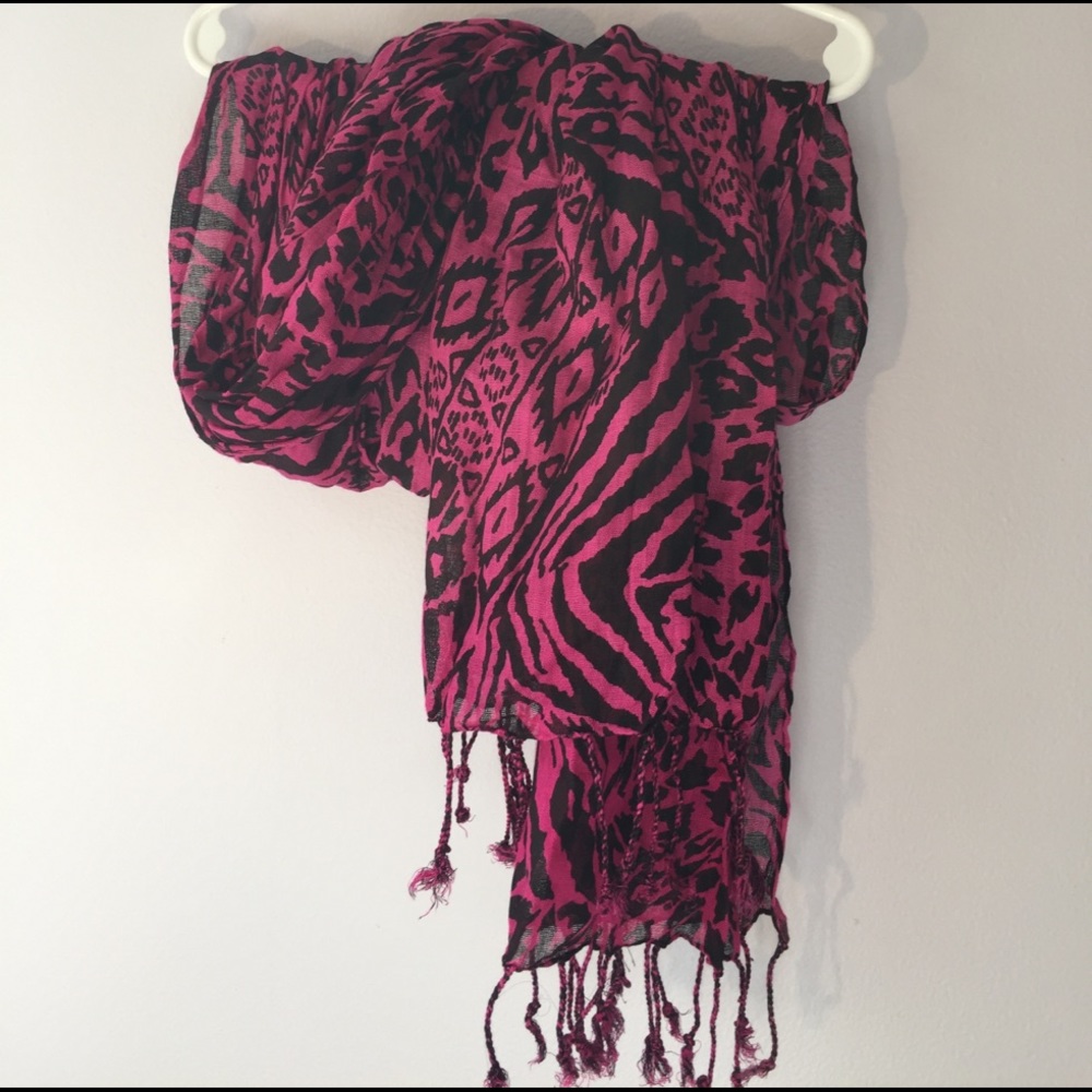 Fushia and black print scarf