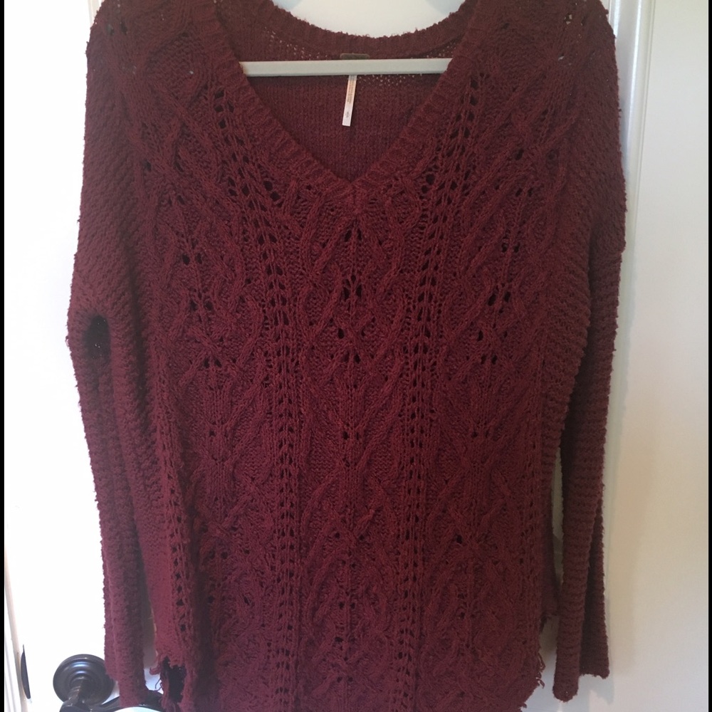 Free People burgundy knit v neck sweater