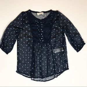 Navy Blue Semi Sheer Floral A&F Bib Popover Top