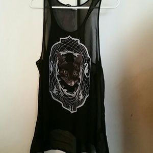 Black cat sheer tank top
