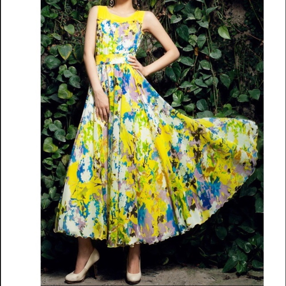 Borme - yellow floral flowing maxi dress