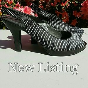 Black heeled peeptoes with white polka dots