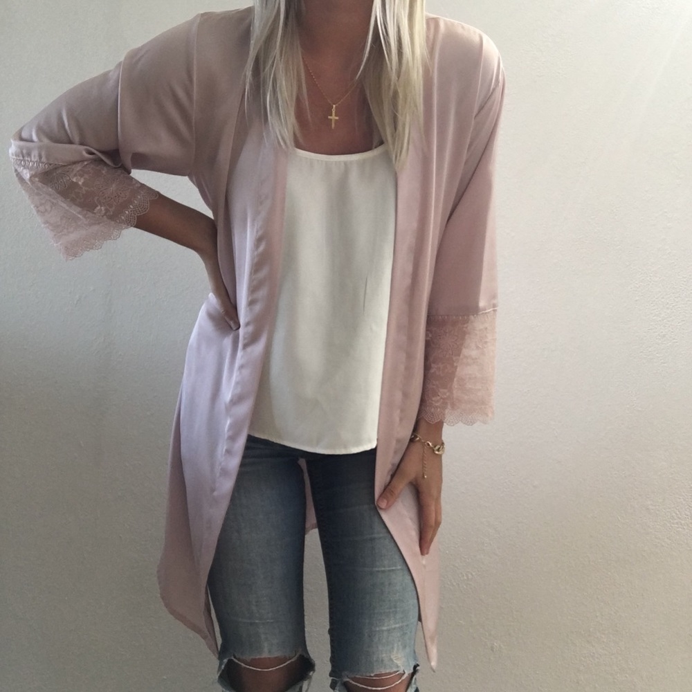 Baby pink lace robe