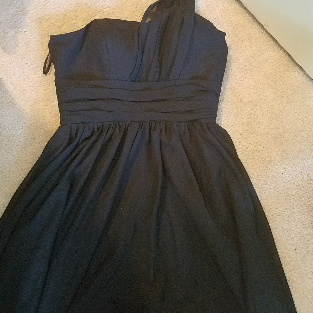 Womens black chiffon dress one shoulder