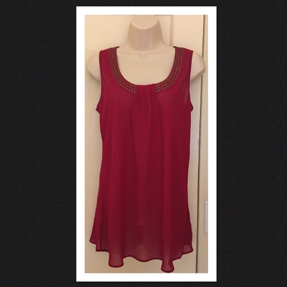 Sheer Red Grommet Tank Top