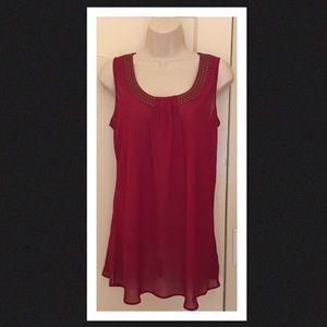 Sheer Red Grommet Tank Top