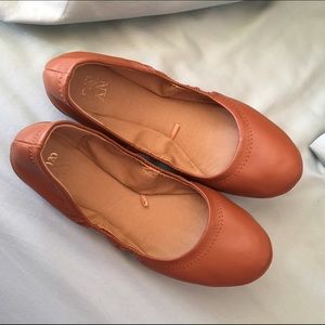 Tan Camel Patent Flats size 8