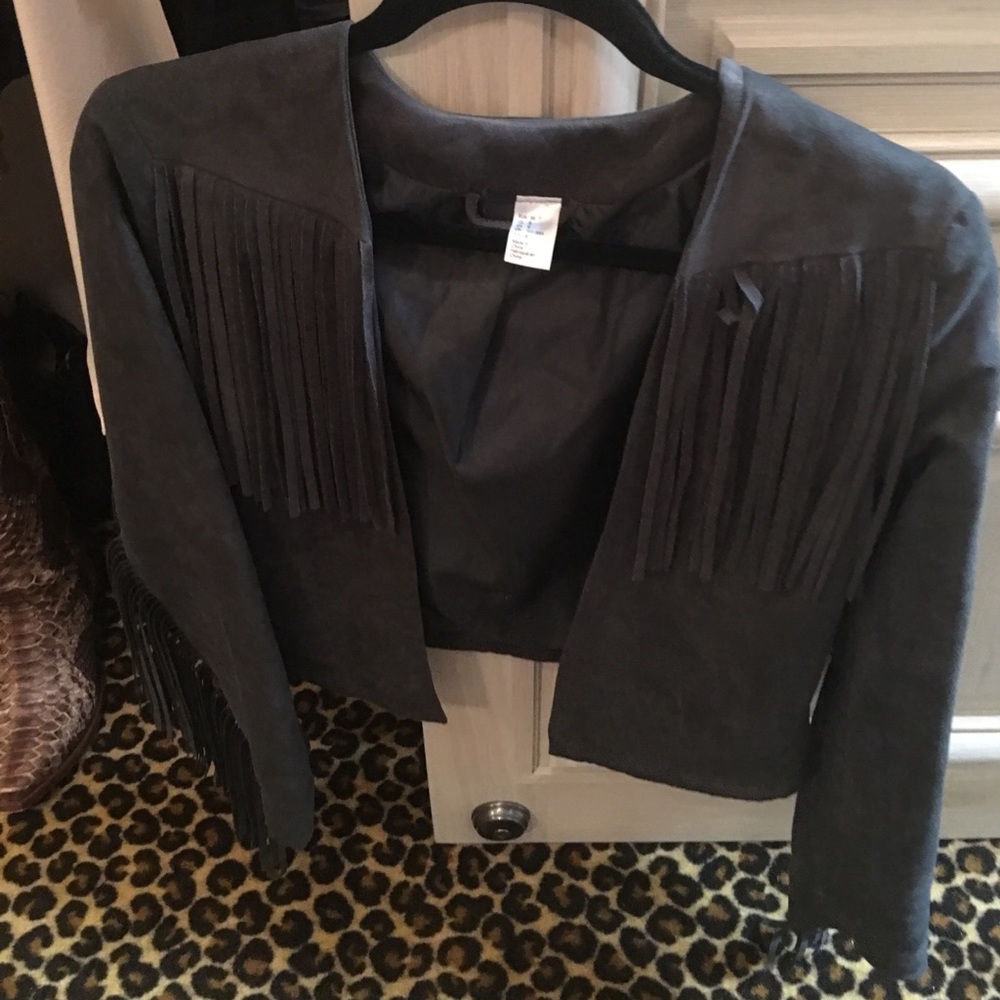 Suade gray fringe crop jacket