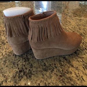 Suede Wilshire Fringe Detail Peep toe Bootie-NWOT