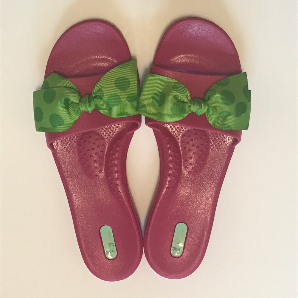 OKABASHI Madison Flamingo Pink Flip Flops Sz 10-11