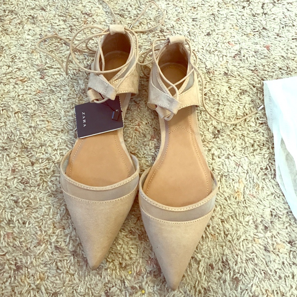 Beige lace up Zara flats