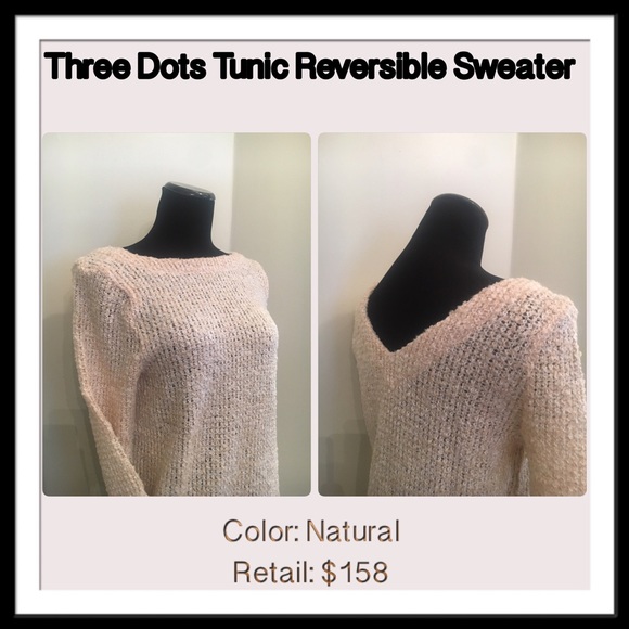 THREE DOTS TUNIC REVERSIBLE NATURAL SWEATER $158. - Picture 4 of 8