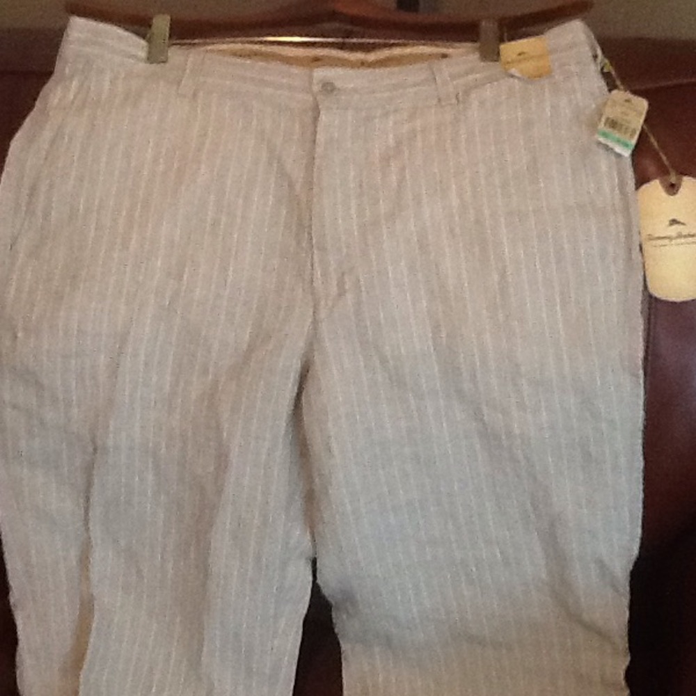 NWT Tommy Bahamma khaki pinstripe 100% linen pants